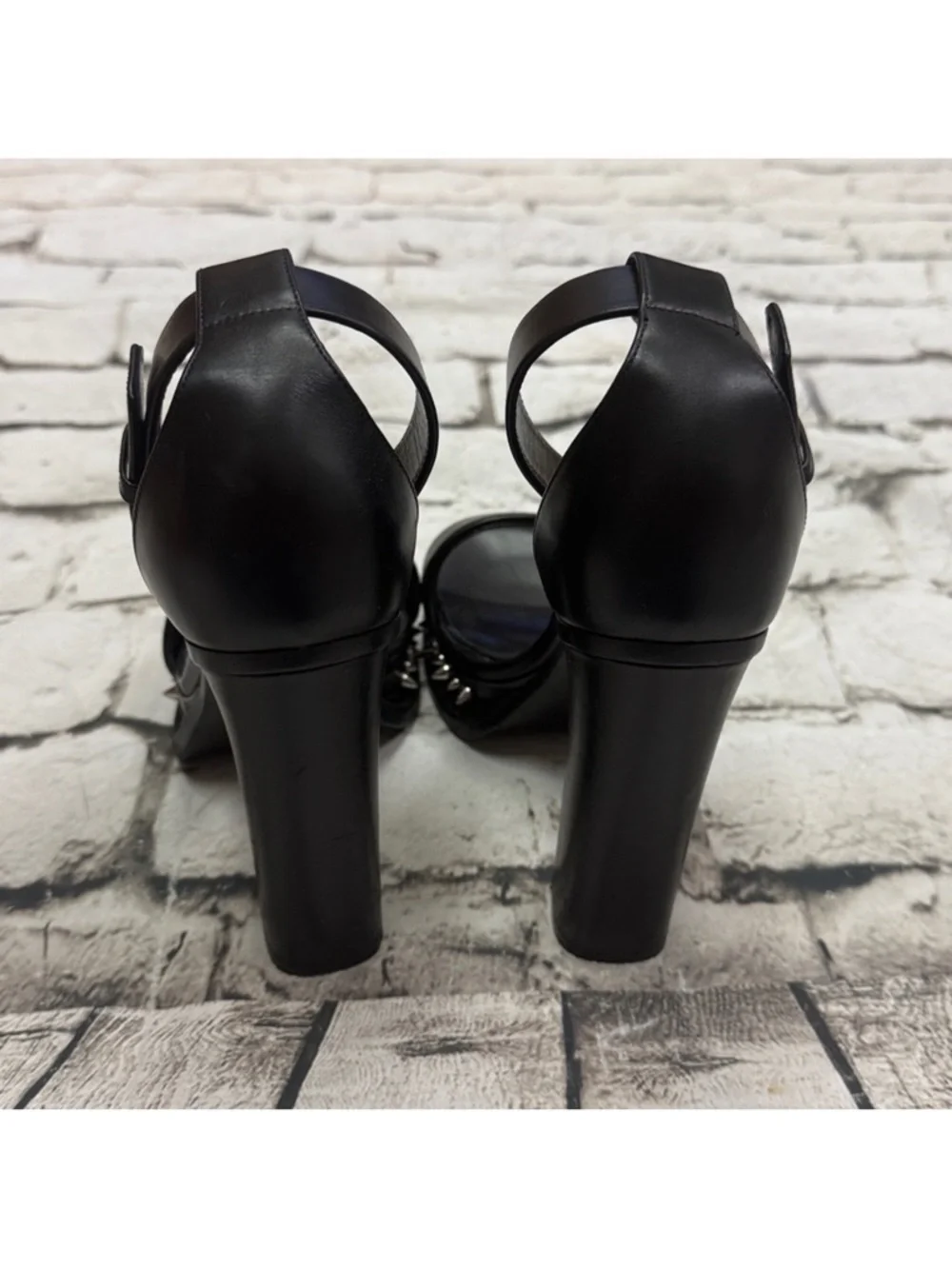 Alexander McQueen Punk Stud Platform Sandals Black Leather Sz 8.5 Women's Shoes